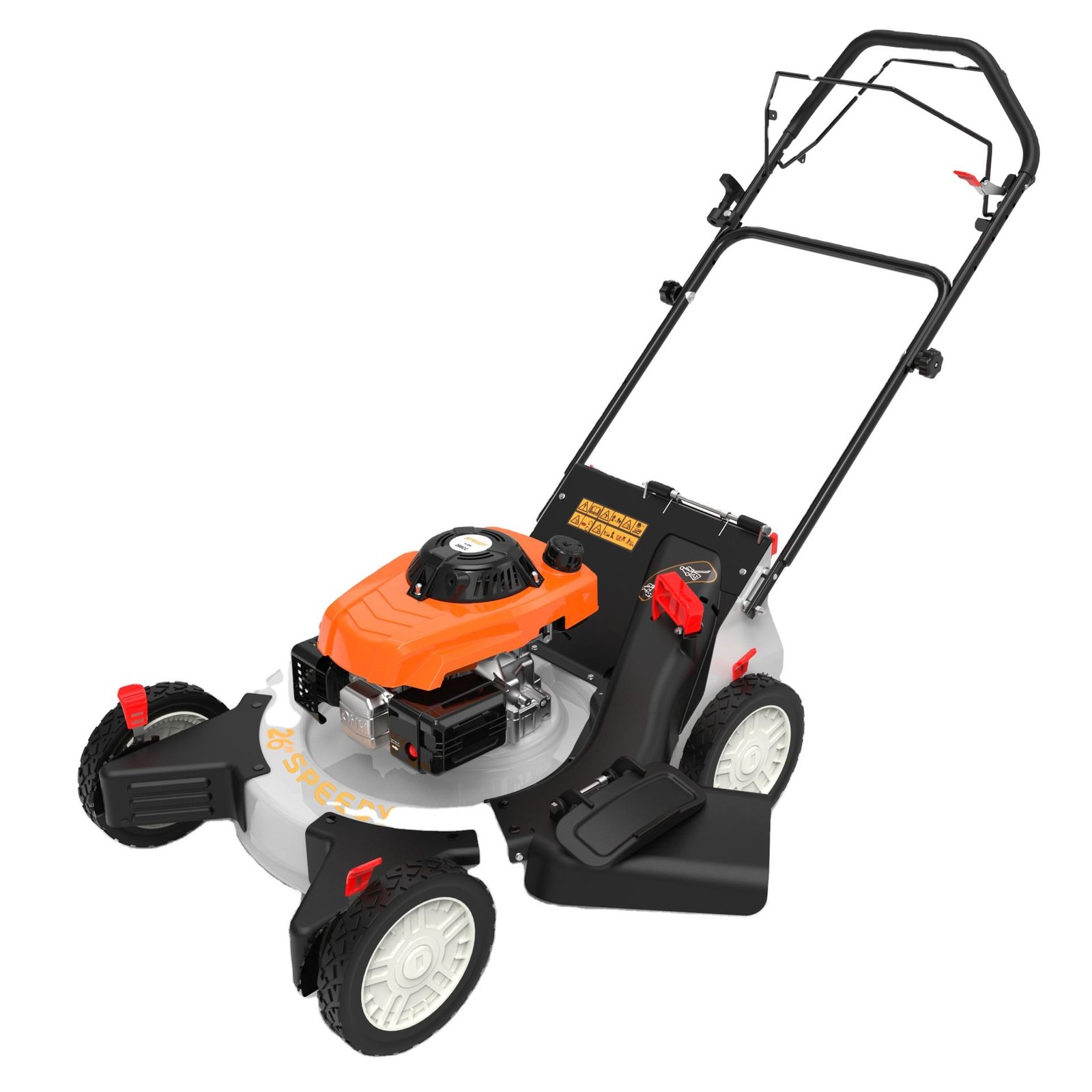 SWY-26FB2 self-propelled 224cc gasoline/gasoline engine lawnmower with cordless blades, for quick lawn mowing using garden tools.